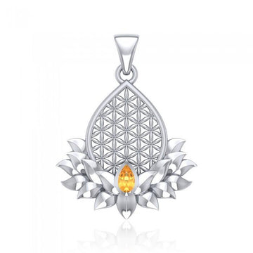 Flower of Life and Lotus with Gemstone Silver Pendant TPD4958 - Jewelry